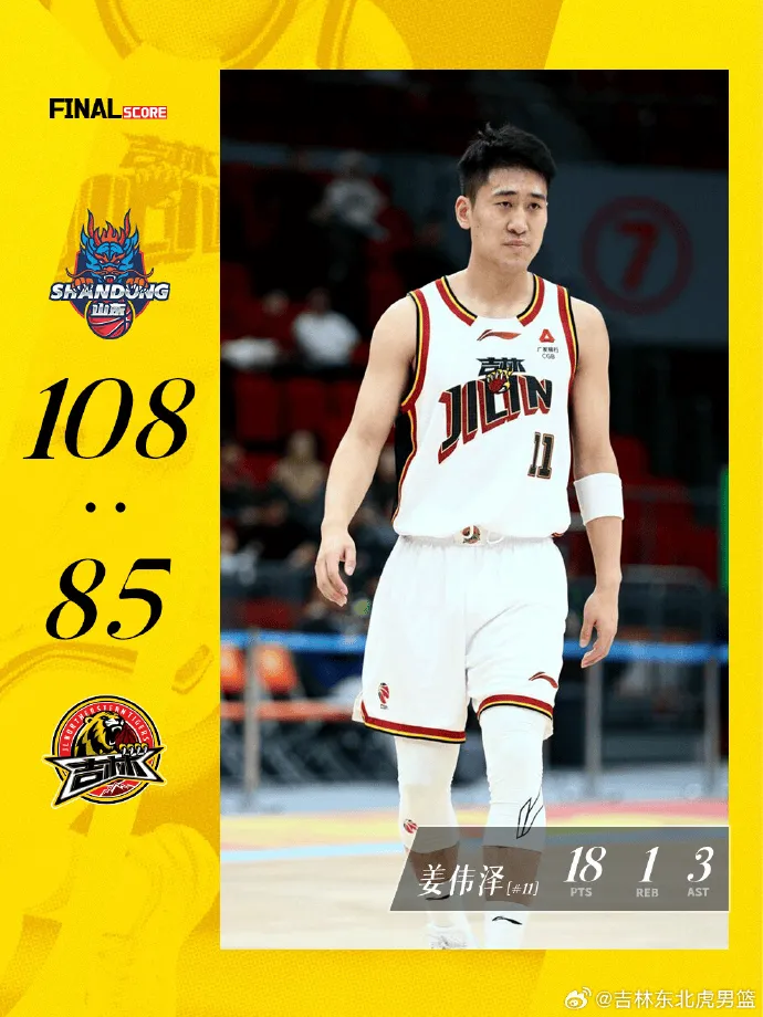 足彩-吉林男篮分享本场比赛失利海报，常规赛战绩来到6胜8负